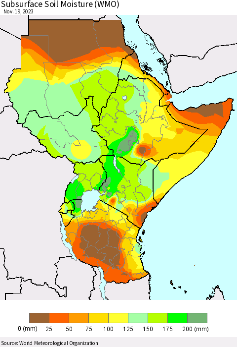 Eastern Africa Subsurface Soil Moisture (WMO) Thematic Map For 11/13/2023 - 11/19/2023