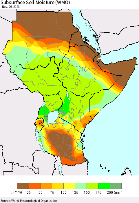 Eastern Africa Subsurface Soil Moisture (WMO) Thematic Map For 11/20/2023 - 11/26/2023