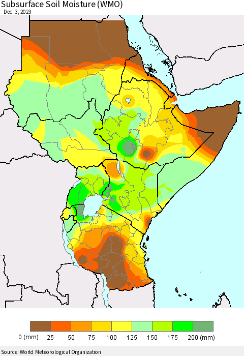Eastern Africa Subsurface Soil Moisture (WMO) Thematic Map For 11/27/2023 - 12/3/2023