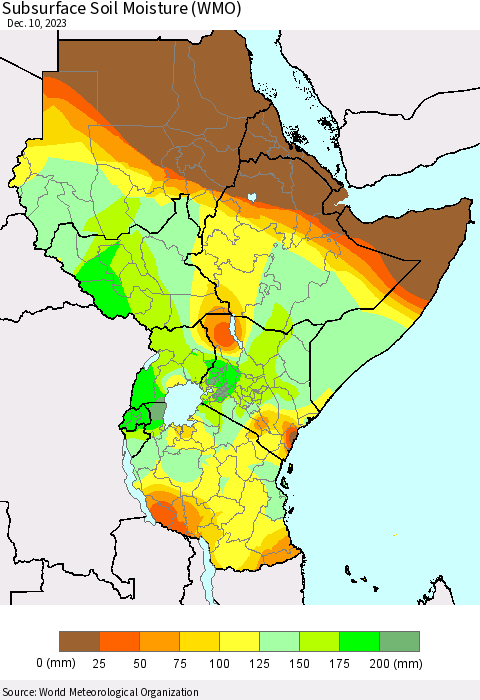 Eastern Africa Subsurface Soil Moisture (WMO) Thematic Map For 12/4/2023 - 12/10/2023