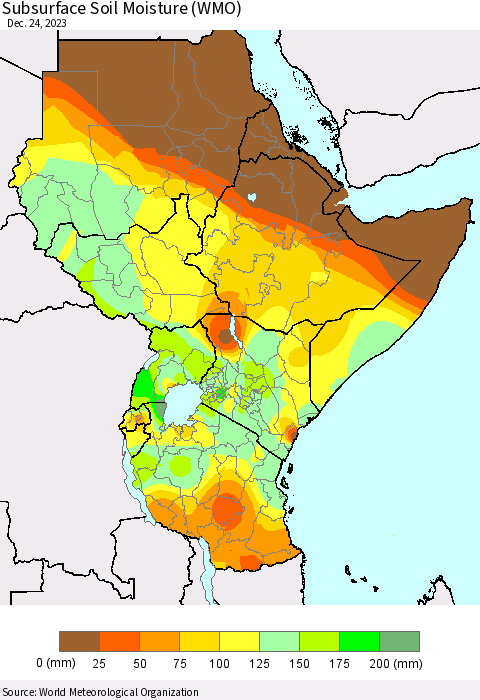 Eastern Africa Subsurface Soil Moisture (WMO) Thematic Map For 12/18/2023 - 12/24/2023