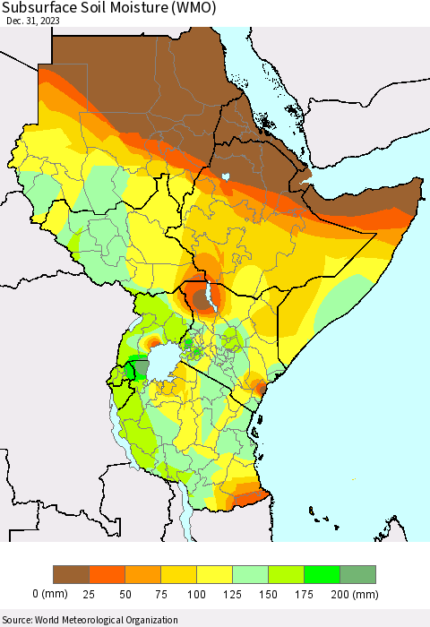 Eastern Africa Subsurface Soil Moisture (WMO) Thematic Map For 12/25/2023 - 12/31/2023