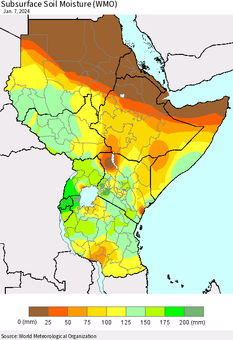 Eastern Africa Subsurface Soil Moisture (WMO) Thematic Map For 1/1/2024 - 1/7/2024