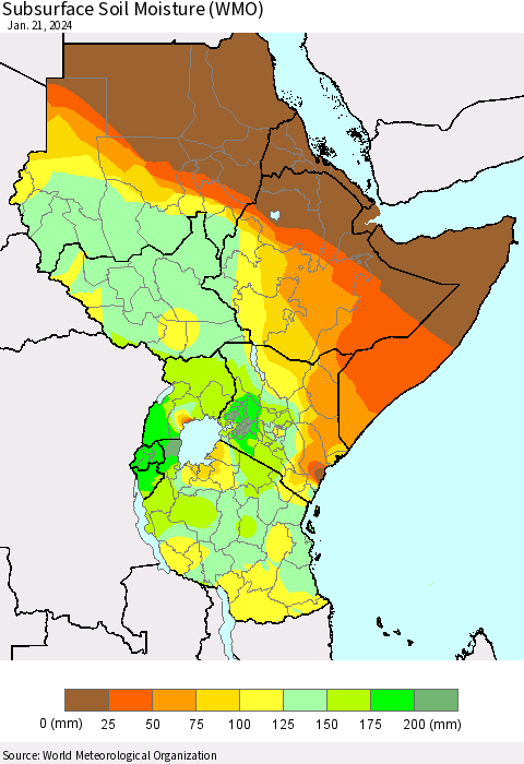 Eastern Africa Subsurface Soil Moisture (WMO) Thematic Map For 1/15/2024 - 1/21/2024