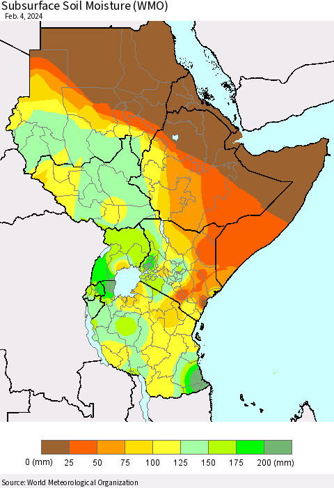 Eastern Africa Subsurface Soil Moisture (WMO) Thematic Map For 1/29/2024 - 2/4/2024