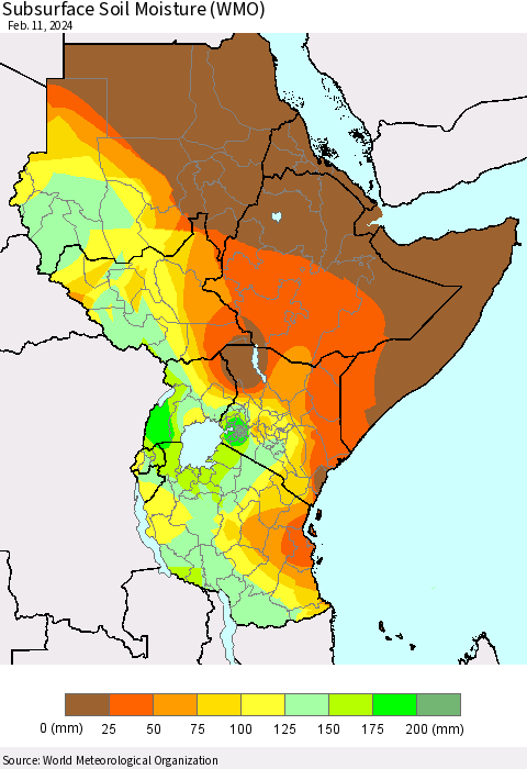 Eastern Africa Subsurface Soil Moisture (WMO) Thematic Map For 2/5/2024 - 2/11/2024