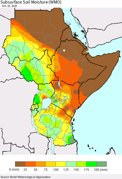 Eastern Africa Subsurface Soil Moisture (WMO) Thematic Map For 2/12/2024 - 2/18/2024
