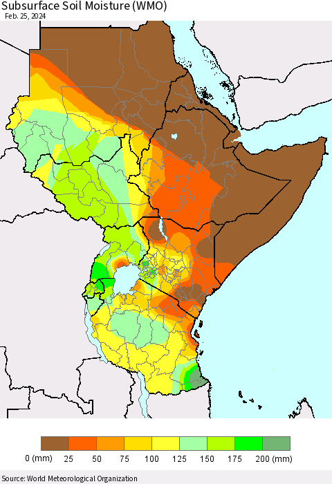 Eastern Africa Subsurface Soil Moisture (WMO) Thematic Map For 2/19/2024 - 2/25/2024