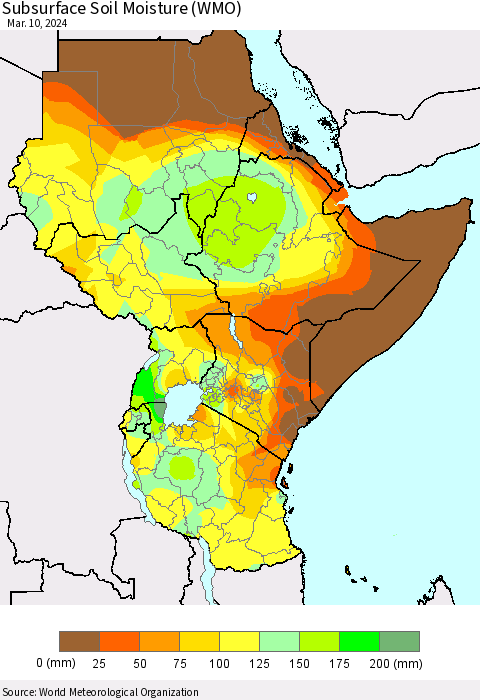 Eastern Africa Subsurface Soil Moisture (WMO) Thematic Map For 3/4/2024 - 3/10/2024