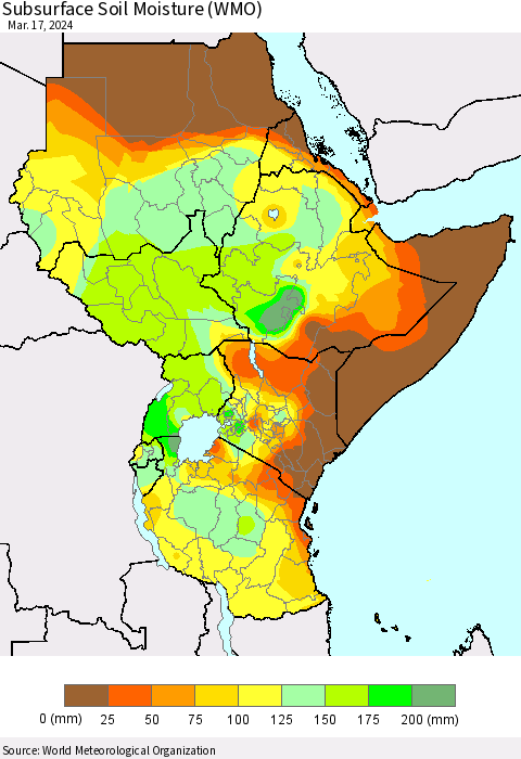 Eastern Africa Subsurface Soil Moisture (WMO) Thematic Map For 3/11/2024 - 3/17/2024