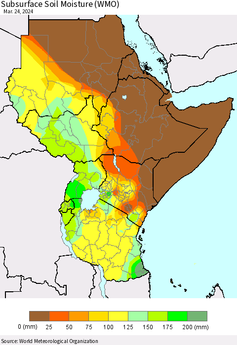 Eastern Africa Subsurface Soil Moisture (WMO) Thematic Map For 3/18/2024 - 3/24/2024
