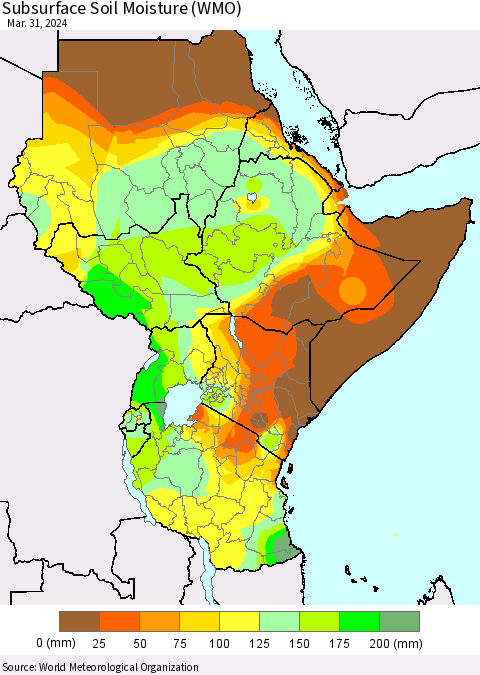 Eastern Africa Subsurface Soil Moisture (WMO) Thematic Map For 3/25/2024 - 3/31/2024