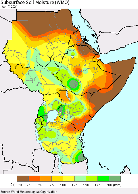 Eastern Africa Subsurface Soil Moisture (WMO) Thematic Map For 4/1/2024 - 4/7/2024