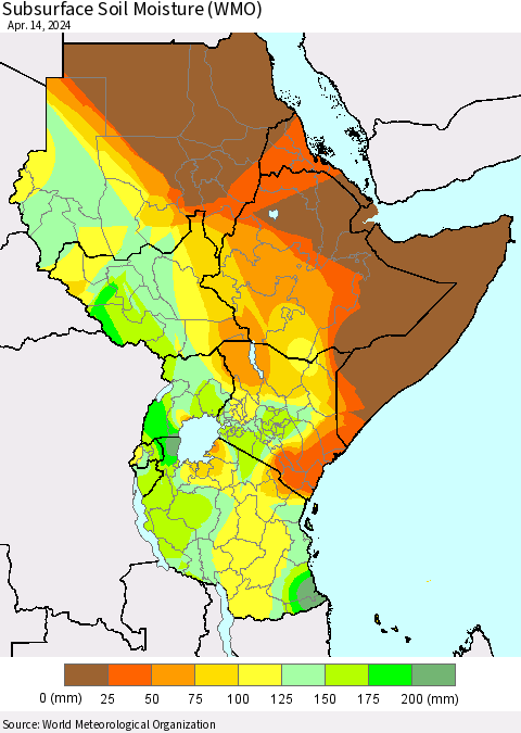 Eastern Africa Subsurface Soil Moisture (WMO) Thematic Map For 4/8/2024 - 4/14/2024