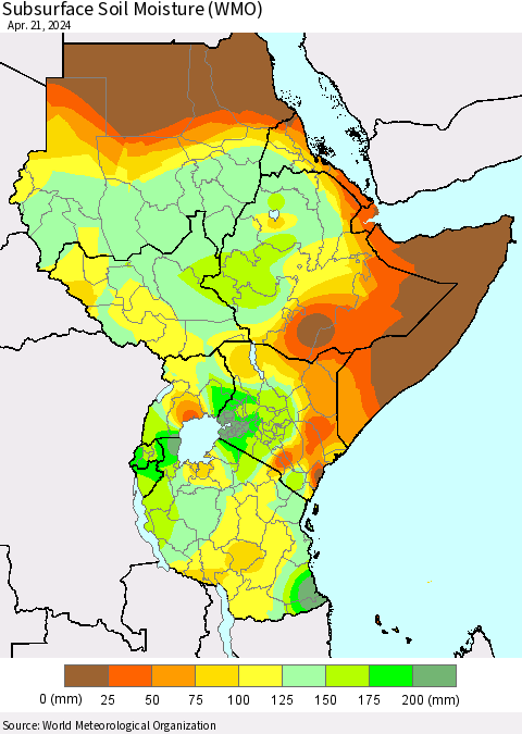 Eastern Africa Subsurface Soil Moisture (WMO) Thematic Map For 4/15/2024 - 4/21/2024