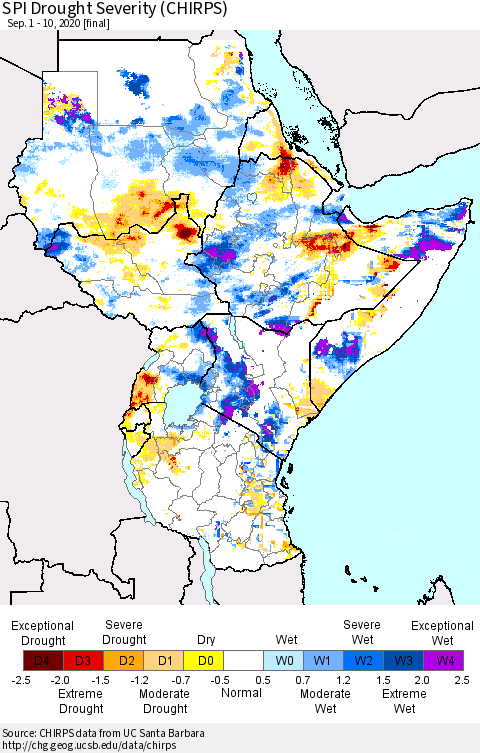 Eastern Africa SPI Drought Severity (CHIRPS) Thematic Map For 9/1/2020 - 9/10/2020