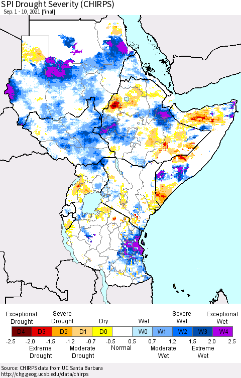 Eastern Africa SPI Drought Severity (CHIRPS) Thematic Map For 9/1/2021 - 9/10/2021