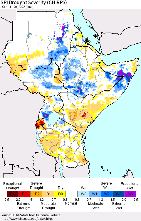 Eastern Africa SPI Drought Severity (CHIRPS) Thematic Map For 10/11/2022 - 10/20/2022