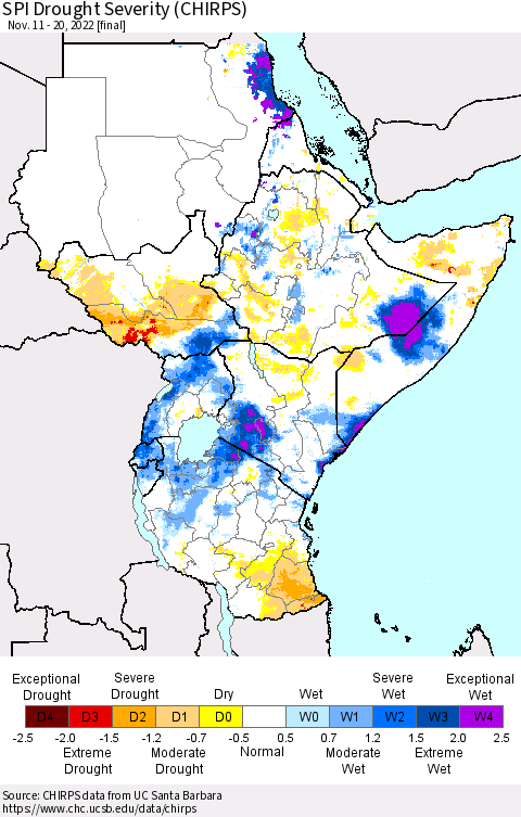 Eastern Africa SPI Drought Severity (CHIRPS) Thematic Map For 11/11/2022 - 11/20/2022
