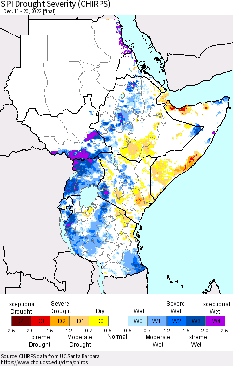 Eastern Africa SPI Drought Severity (CHIRPS) Thematic Map For 12/11/2022 - 12/20/2022