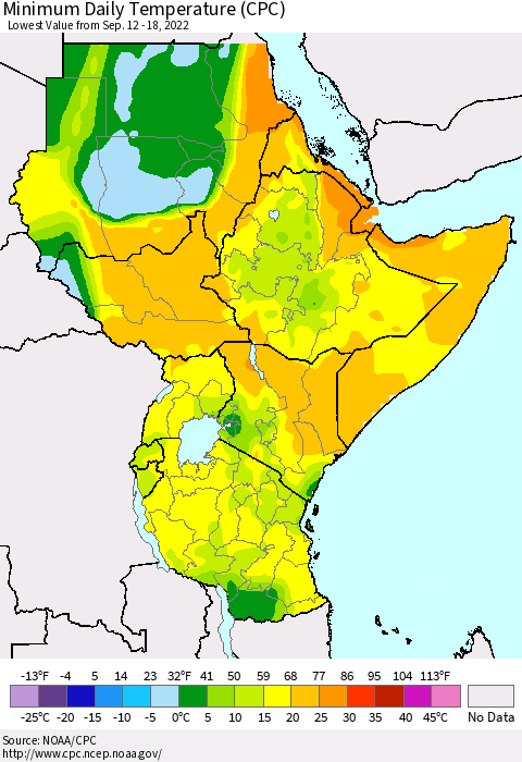 Eastern Africa Minimum Daily Temperature (CPC) Thematic Map For 9/12/2022 - 9/18/2022