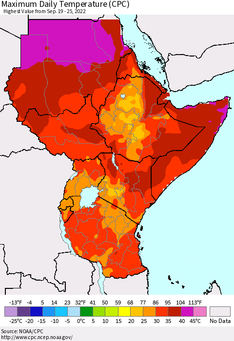 Eastern Africa Maximum Daily Temperature (CPC) Thematic Map For 9/19/2022 - 9/25/2022