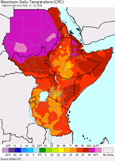Eastern Africa Maximum Daily Temperature (CPC) Thematic Map For 5/13/2024 - 5/19/2024
