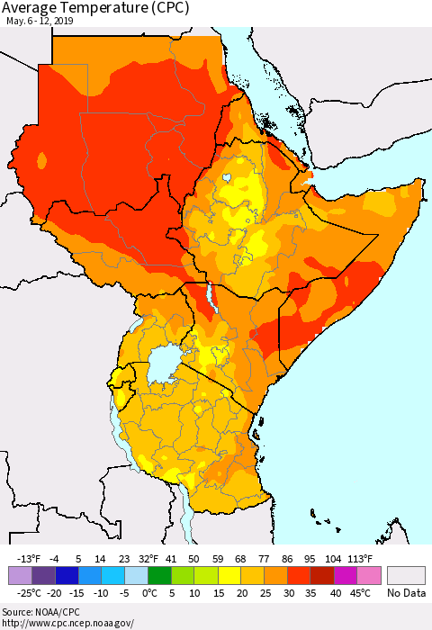 Eastern Africa Average Temperature (CPC) Thematic Map For 5/6/2019 - 5/12/2019