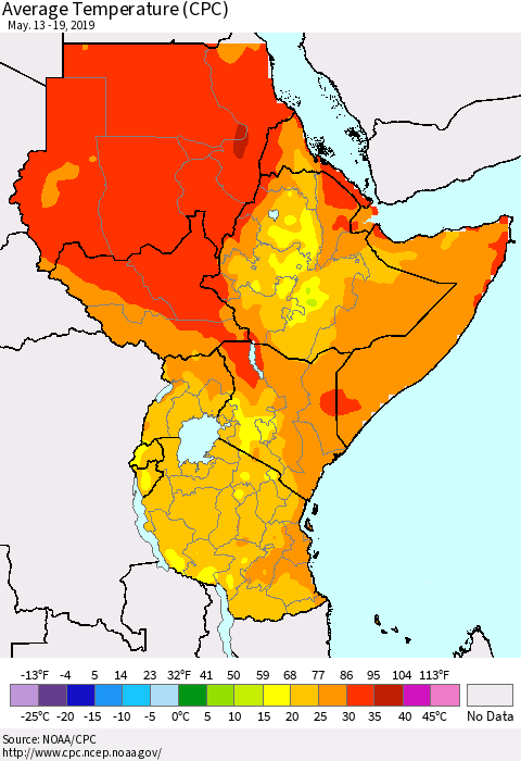 Eastern Africa Average Temperature (CPC) Thematic Map For 5/13/2019 - 5/19/2019