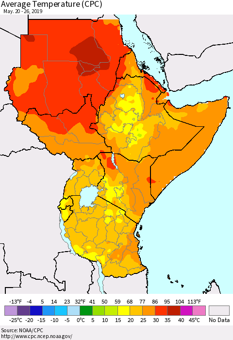 Eastern Africa Average Temperature (CPC) Thematic Map For 5/20/2019 - 5/26/2019