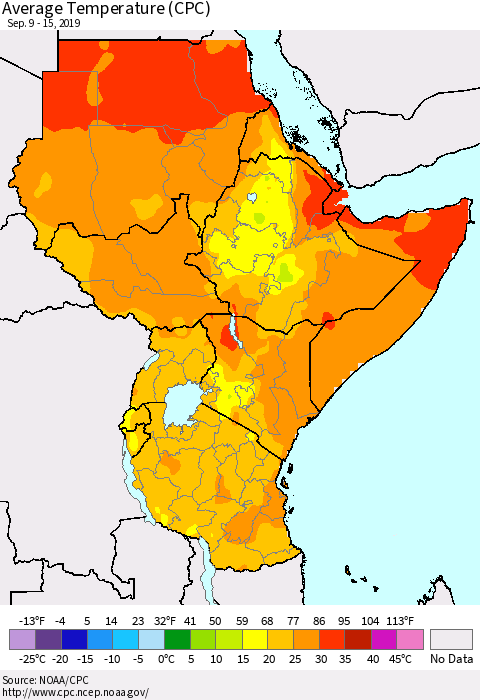 Eastern Africa Average Temperature (CPC) Thematic Map For 9/9/2019 - 9/15/2019