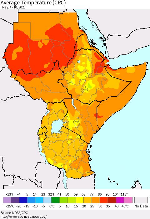 Eastern Africa Average Temperature (CPC) Thematic Map For 5/4/2020 - 5/10/2020