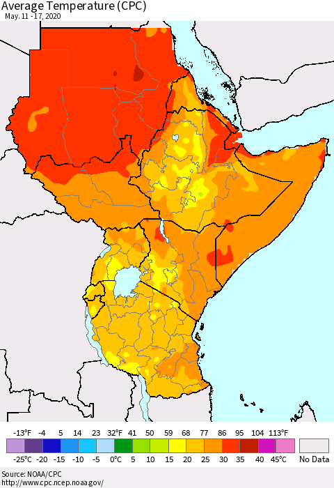 Eastern Africa Average Temperature (CPC) Thematic Map For 5/11/2020 - 5/17/2020