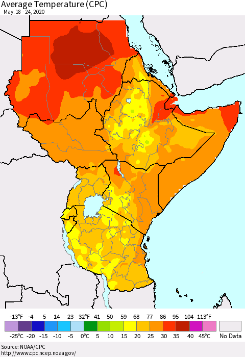 Eastern Africa Average Temperature (CPC) Thematic Map For 5/18/2020 - 5/24/2020