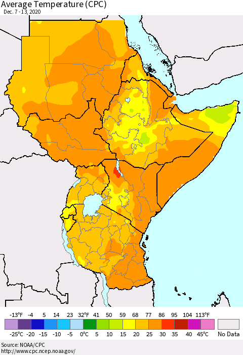 Eastern Africa Average Temperature (CPC) Thematic Map For 12/7/2020 - 12/13/2020