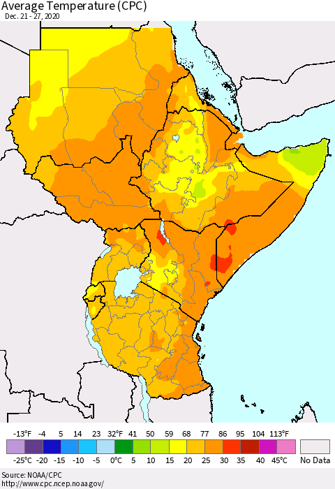 Eastern Africa Average Temperature (CPC) Thematic Map For 12/21/2020 - 12/27/2020