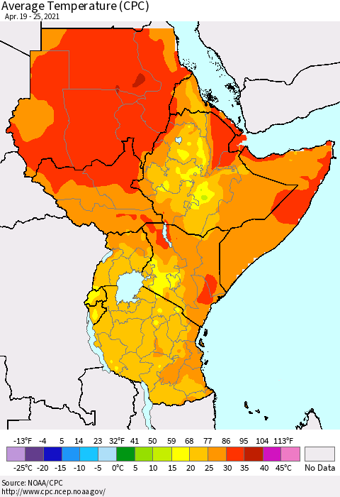 Eastern Africa Average Temperature (CPC) Thematic Map For 4/19/2021 - 4/25/2021