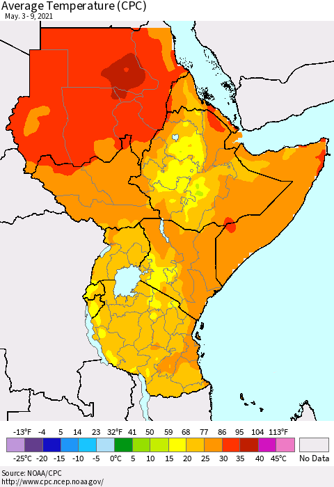Eastern Africa Average Temperature (CPC) Thematic Map For 5/3/2021 - 5/9/2021