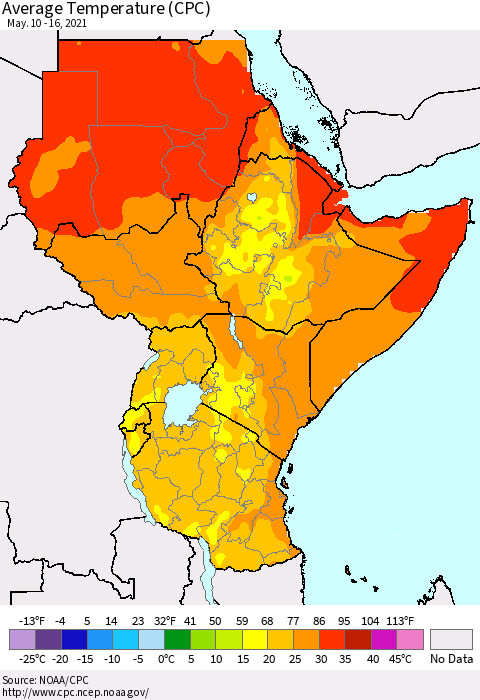 Eastern Africa Average Temperature (CPC) Thematic Map For 5/10/2021 - 5/16/2021