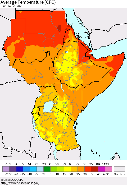 Eastern Africa Average Temperature (CPC) Thematic Map For 6/14/2021 - 6/20/2021