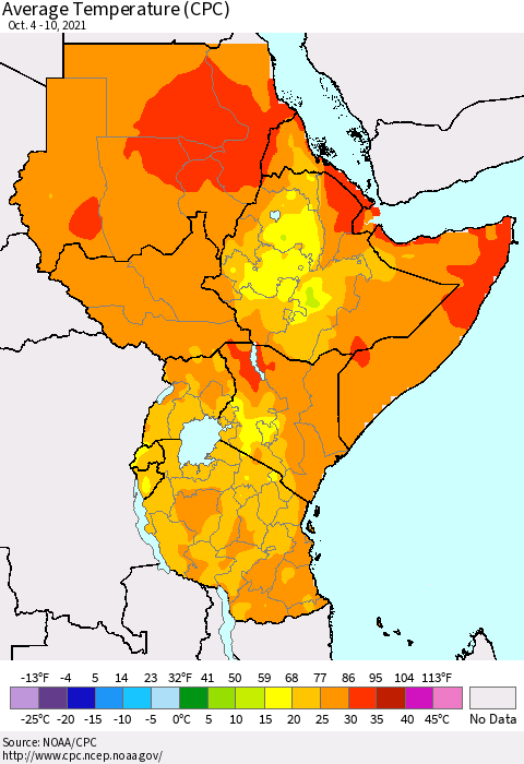 Eastern Africa Average Temperature (CPC) Thematic Map For 10/4/2021 - 10/10/2021