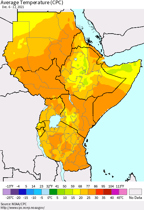 Eastern Africa Average Temperature (CPC) Thematic Map For 12/6/2021 - 12/12/2021