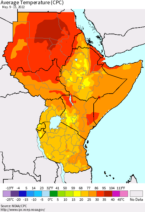 Eastern Africa Average Temperature (CPC) Thematic Map For 5/9/2022 - 5/15/2022