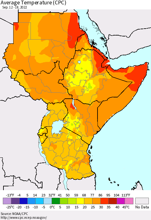 Eastern Africa Average Temperature (CPC) Thematic Map For 9/12/2022 - 9/18/2022