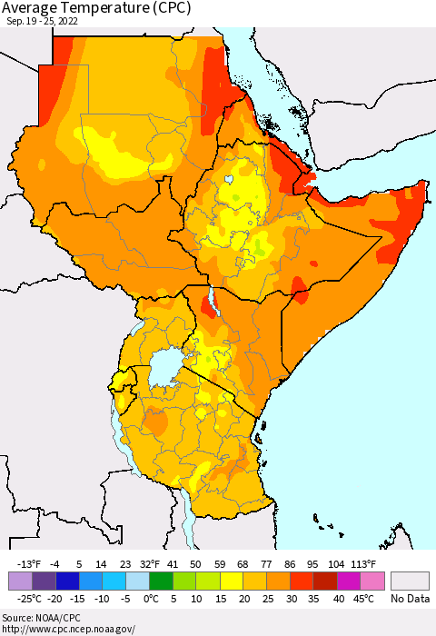 Eastern Africa Average Temperature (CPC) Thematic Map For 9/19/2022 - 9/25/2022
