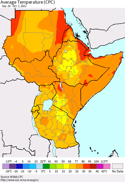 Eastern Africa Average Temperature (CPC) Thematic Map For 9/26/2022 - 10/2/2022