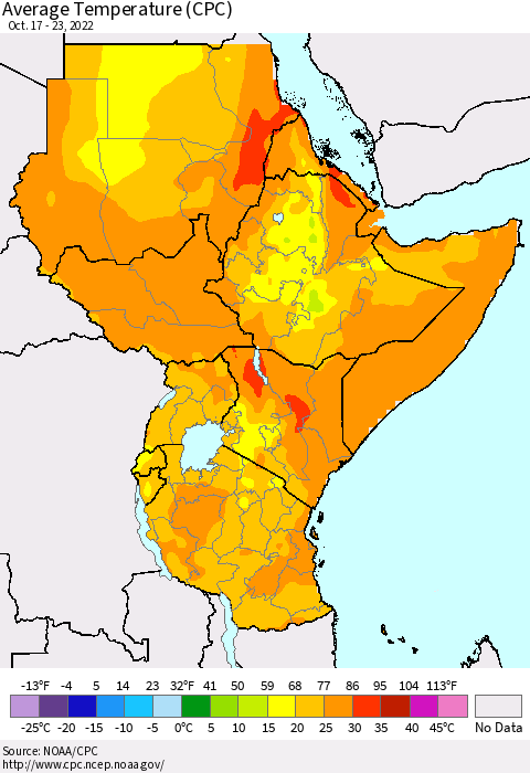 Eastern Africa Average Temperature (CPC) Thematic Map For 10/17/2022 - 10/23/2022