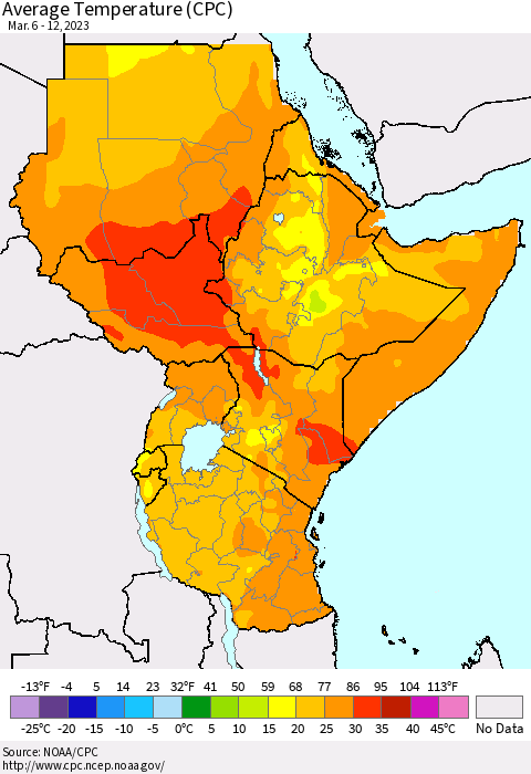 Eastern Africa Average Temperature (CPC) Thematic Map For 3/6/2023 - 3/12/2023