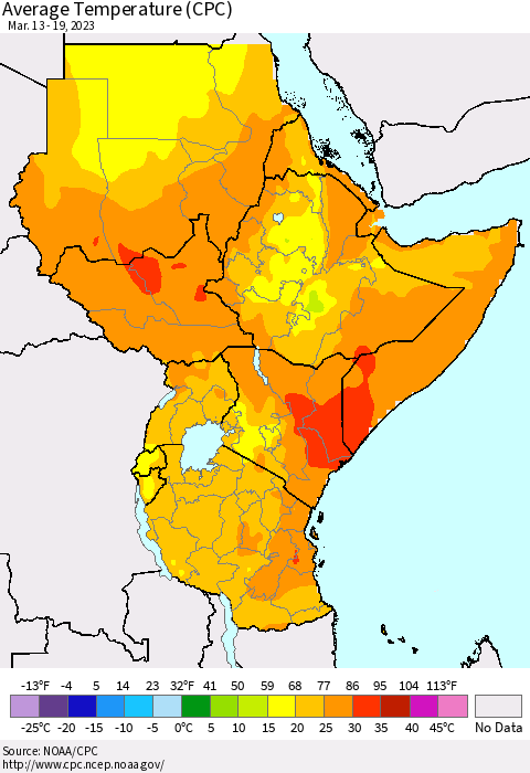 Eastern Africa Average Temperature (CPC) Thematic Map For 3/13/2023 - 3/19/2023