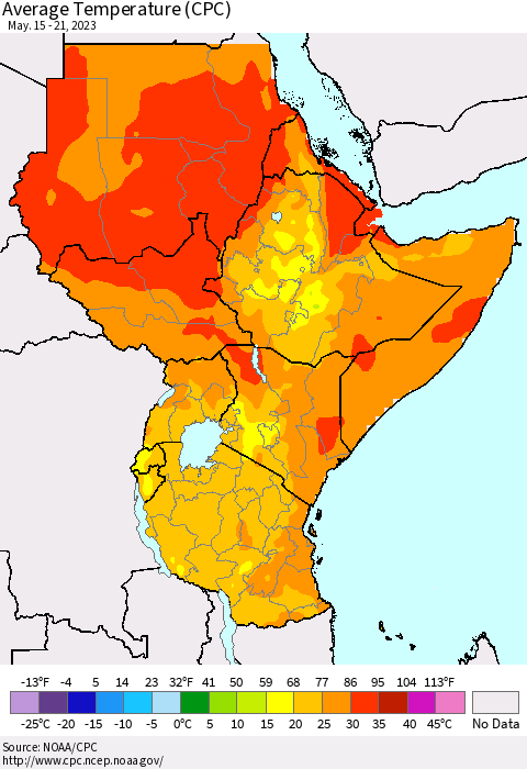 Eastern Africa Average Temperature (CPC) Thematic Map For 5/15/2023 - 5/21/2023